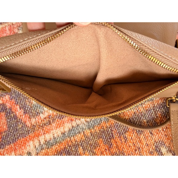 Quince Crossbody Purse Bag Women's Tan Brown Leather Fold-over Convertible - Picture 5 of 9